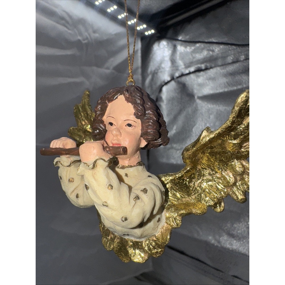 Vintage Cherub 3D‎ Angel Ceramic Christmas Ornament With Wings Playing Flute